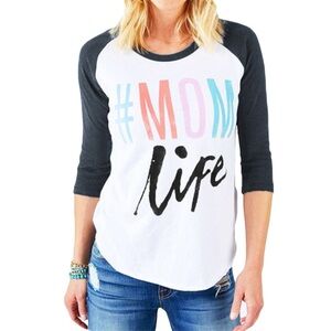 Junk Food Clothing #MomLife Raglan Tee - White and Black